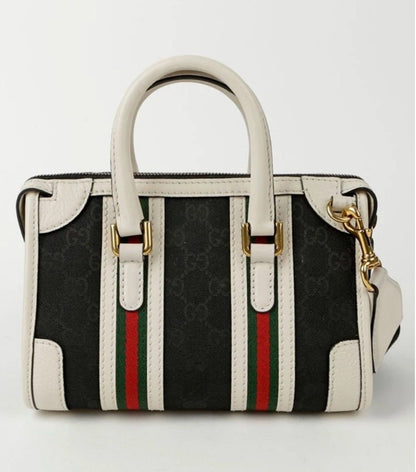 Gucci Bauletto Black and White Mini Top Handle Bag