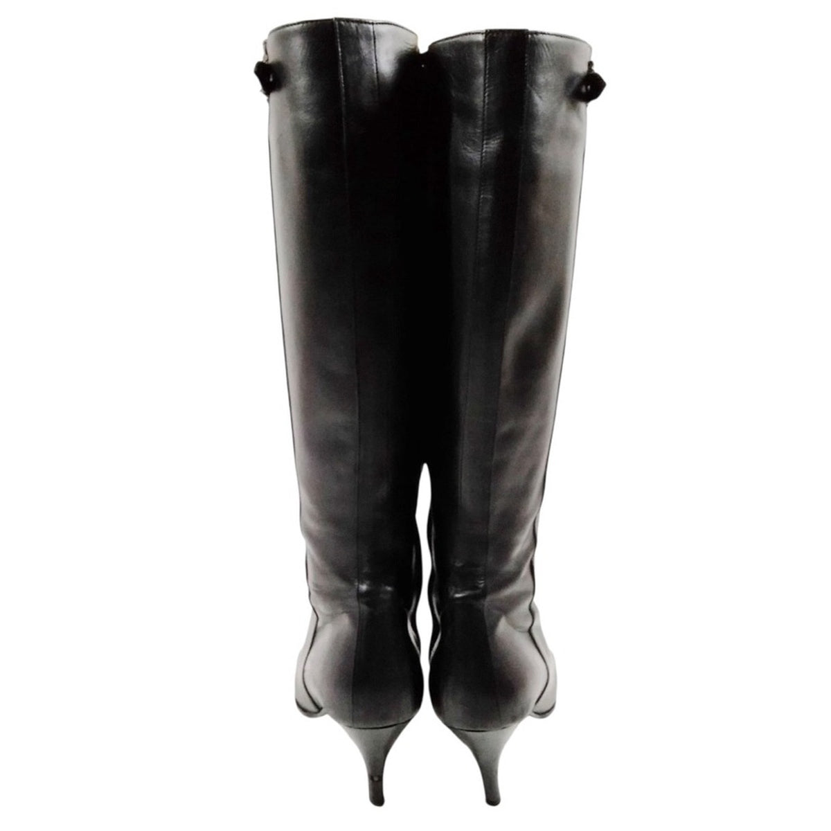 Hermes Black Leather Knee-High Boots - Size 36.5