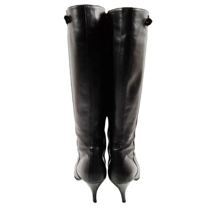 Hermes Black Leather Knee-High Boots - Size 36.5