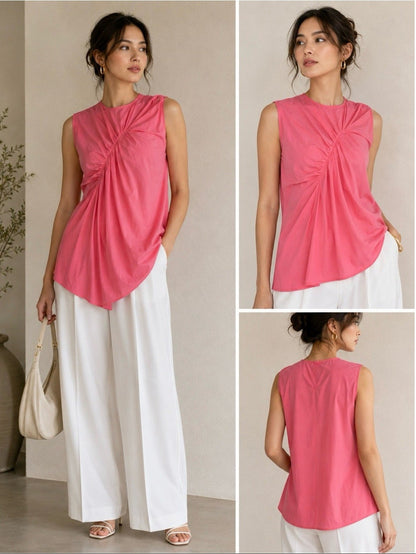 Celine Pink Sleeveless Ruched Blouse - Size M