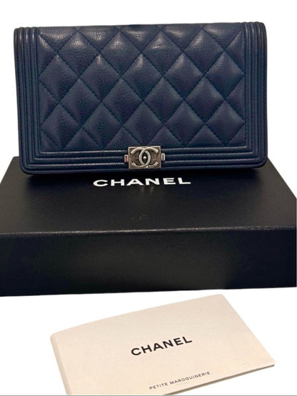 Chanel Navy Quilted Leather Boy Wallet