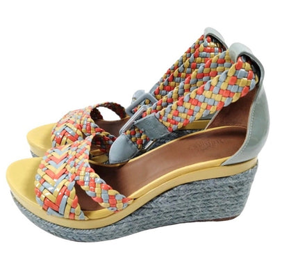 Hermes Ines Multicolor Braided Leather Espadrille Wedge Sandals - Size 37