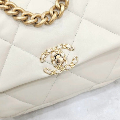 Chanel 19 White Lambskin Leather Medium Flap Bag