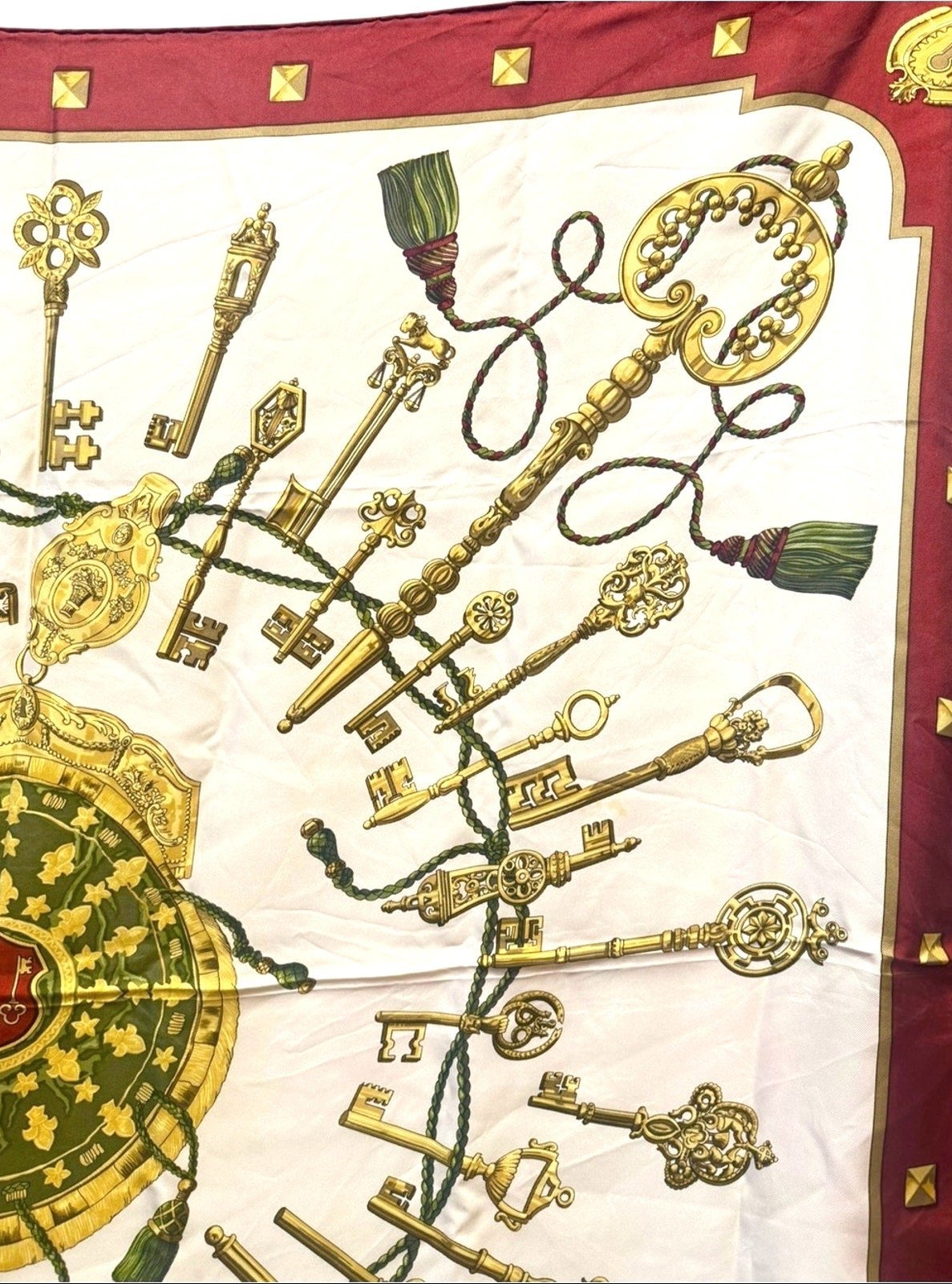Hermes Les Cles Carre 90 Silk Scarf - Burgundy
