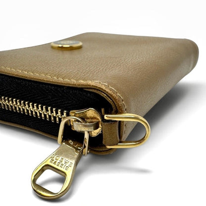 Loewe Metallic Gold Zip Around Wallet/Card Case/Key Holder