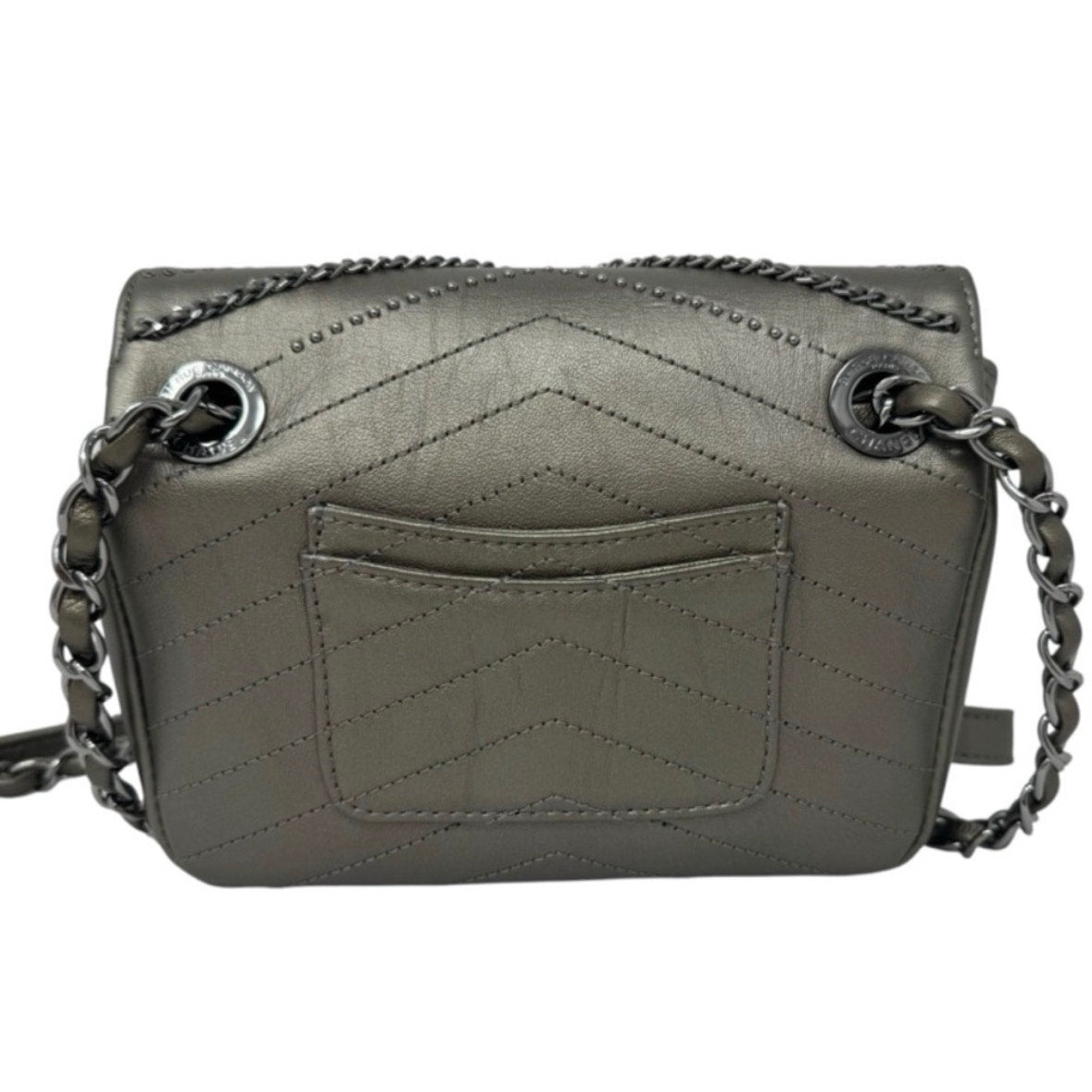 Chanel Metallic Grey Square Mini Flap Bag Chevron Quilted Leather