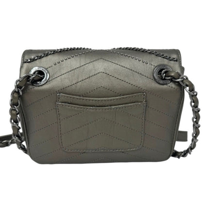 Chanel Metallic Grey Square Mini Flap Bag Chevron Quilted Leather