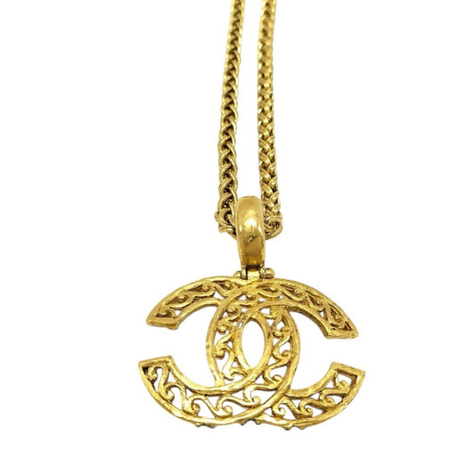 Chanel Gold-Plated Coco Mark CC Filigree Pendant Necklace