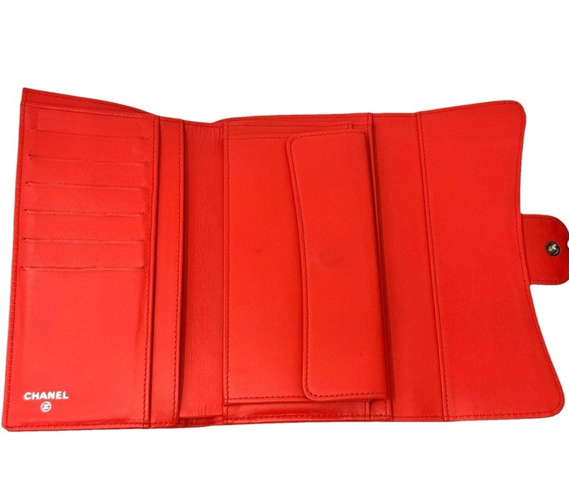 Chanel Red and Gold Stripe Patent Flap Wallet