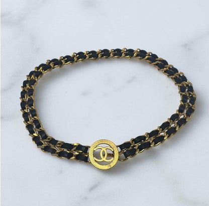 Chanel Black Leather Woven Gold-Plated Belt