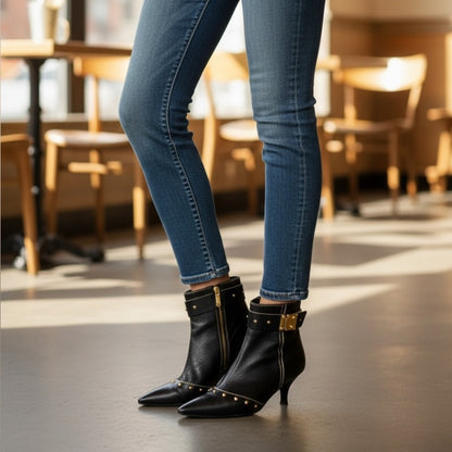 Louis Vuitton Black Suhali Leather Stud Pointed Ankle Boots - Size 35.5