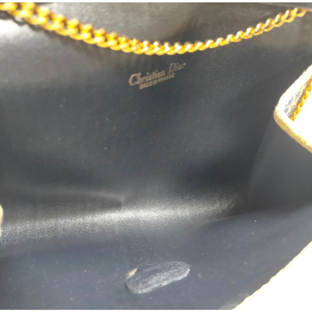 Christian Dior Gold and Navy Trotter Chain Shoulder Bag