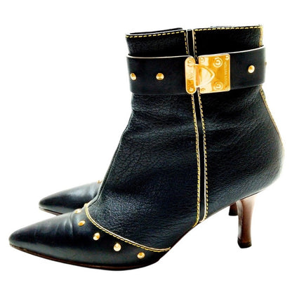 Louis Vuitton Black Suhali Leather Stud Pointed Ankle Boots - Size 35.5