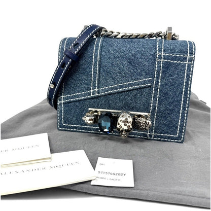 Alexander McQueen Denim Mini Jeweled Knuckle 2-Way Bag