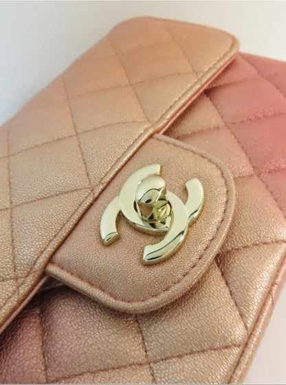 Chanel Metallic Pink Ombré Lambskin Quilted Classic Mini Flap Bag