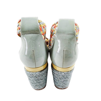Hermes Ines Multicolor Braided Leather Espadrille Wedge Sandals - Size 37
