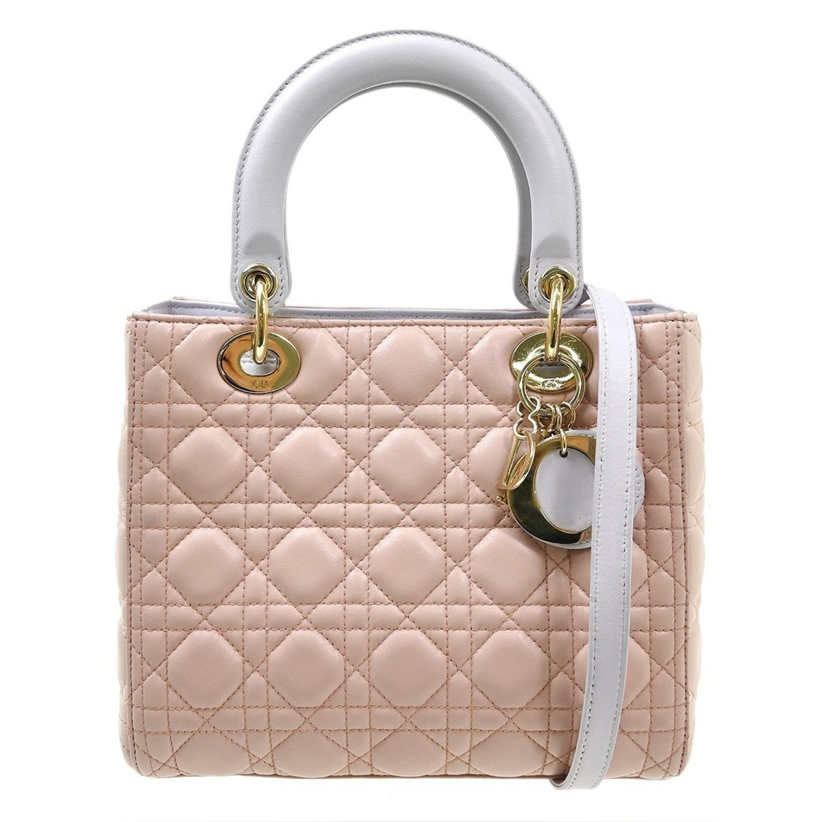 Christian Dior Leather Tricolor Medium Cannage Quilted Lady Dior Handbag