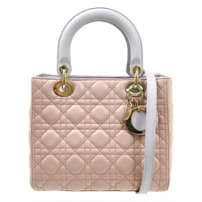 Christian Dior Leather Tricolor Medium Cannage Quilted Lady Dior Handbag