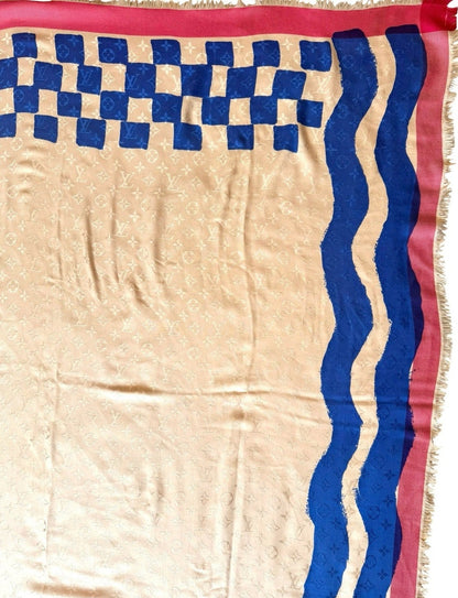 Louis Vuitton Limited Edition Monogram Shawl Scarf - Pink/Blue