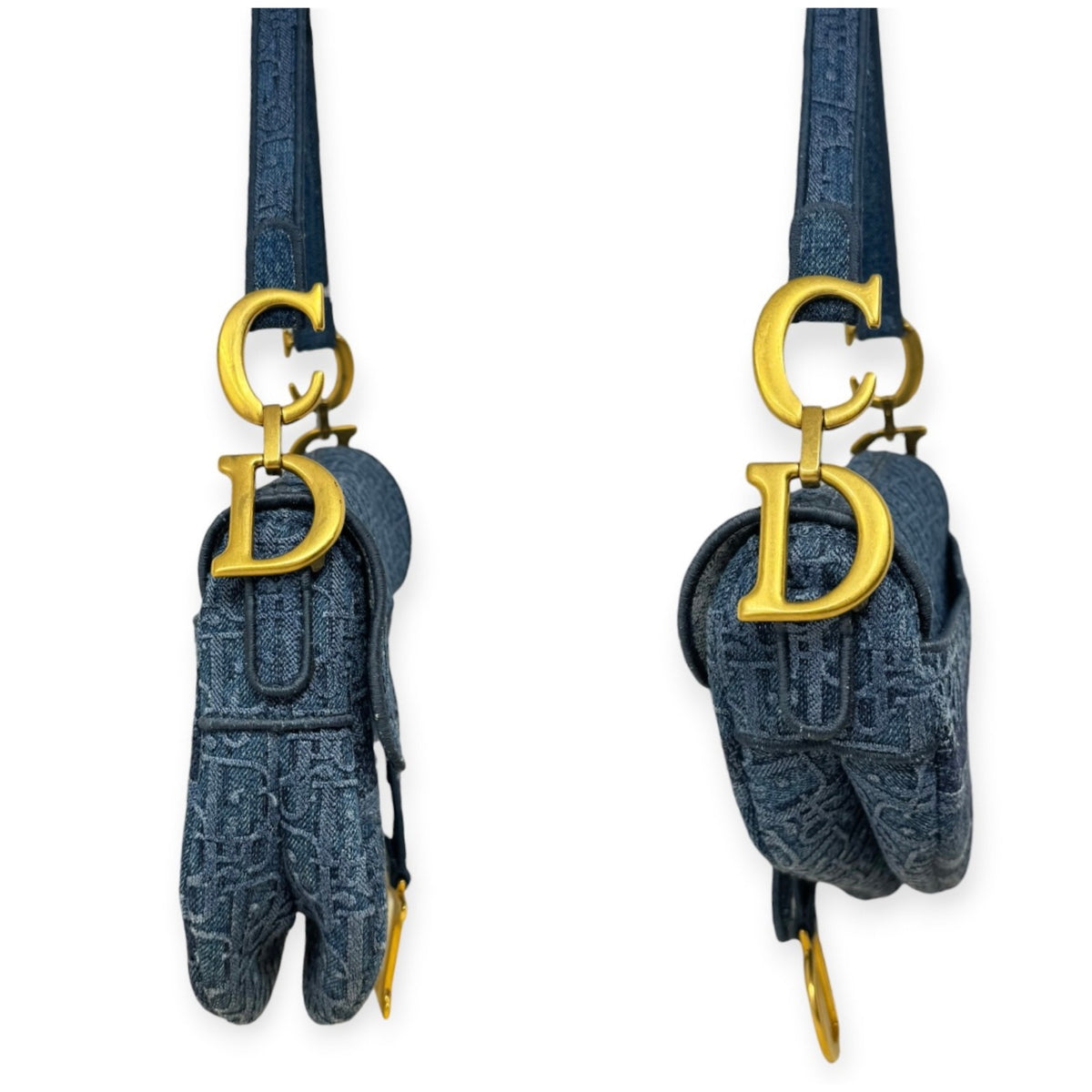 Christian Dior Denim Blue Oblique Embroidered Saddle Bag