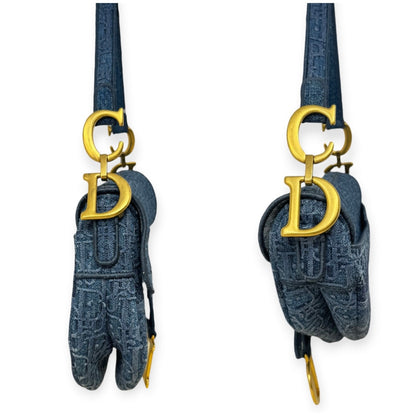 Christian Dior Denim Blue Oblique Embroidered Saddle Bag
