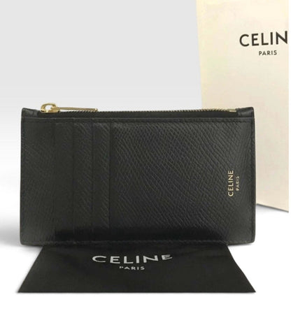 Celine Black Leather Zipped Card Holder