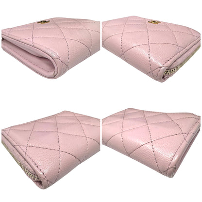 Chanel Pink Caviar Quilted Zip-Around Compact Wallet