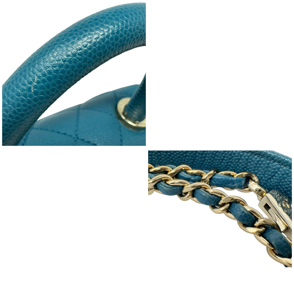 Chanel Caviar Quilted Extra Mini Coco Handle Flap Bag Dark Turquoise Blue
