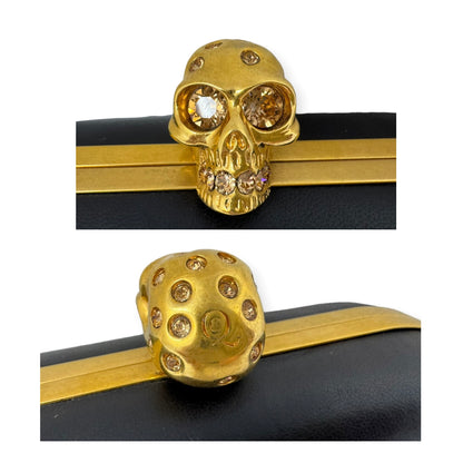 Alexander McQueen Black Leather & Swarovski Crystal Skull Box Clutch