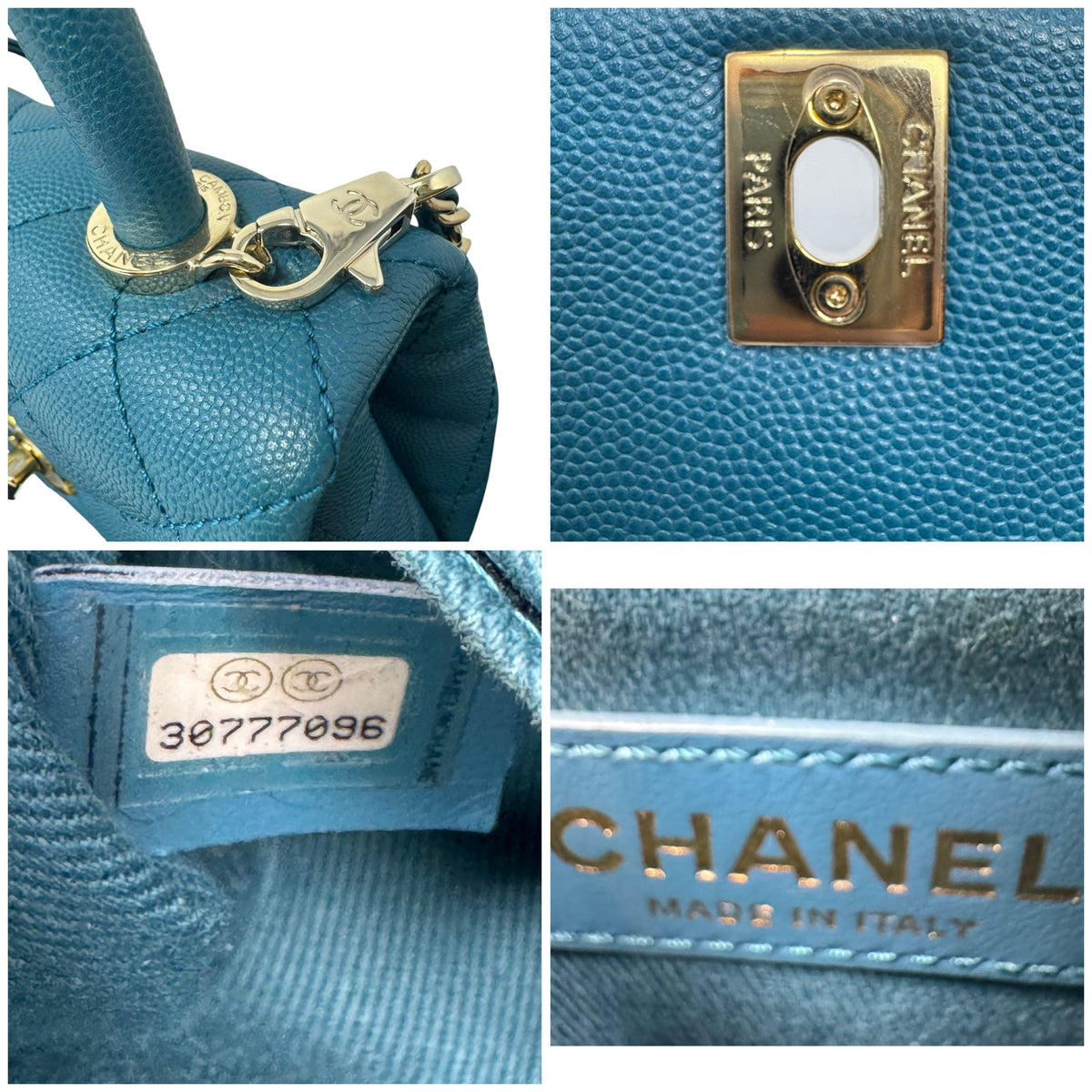 Chanel Caviar Quilted Extra Mini Coco Handle Flap Bag Dark Turquoise Blue