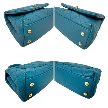 Chanel Caviar Quilted Extra Mini Coco Handle Flap Bag Dark Turquoise Blue
