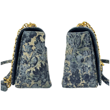 Christian Dior Denim Blue Floral Caro Bag Medium