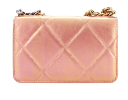 Chanel 19 Pink Iridescent Quilted Calfskin Leather Wallet on Chain