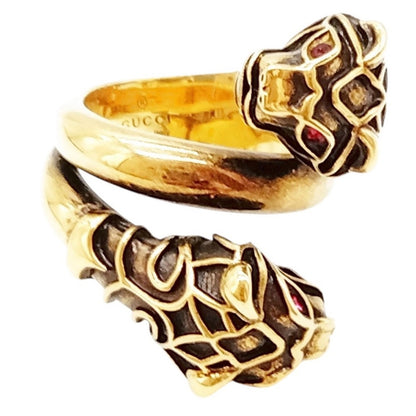 Gucci Gold Double Tiger Head Ring - Size 6
