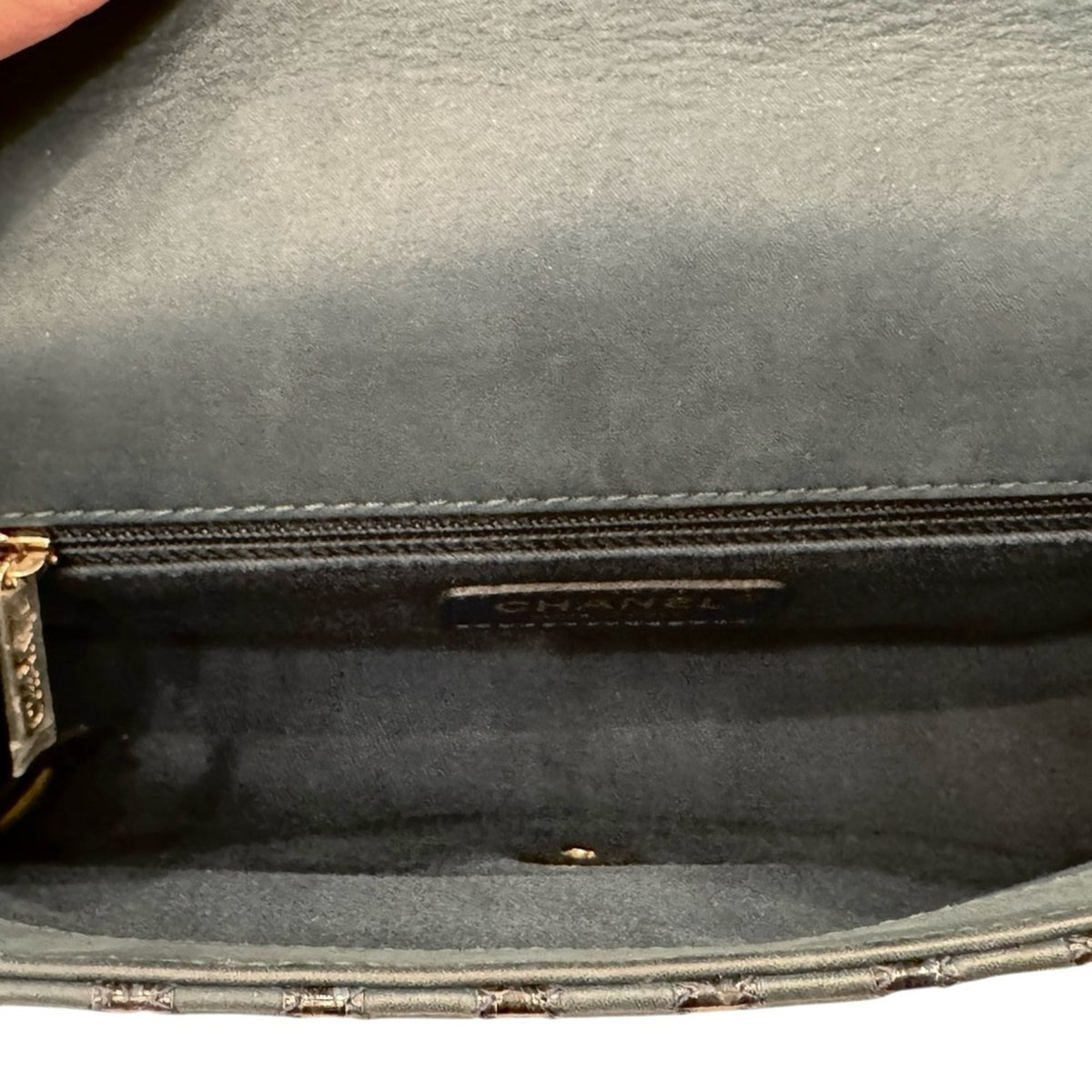 Chanel Navy Leather and Snakeskin Chevron Medium Single Flap Bag