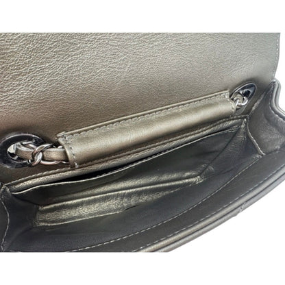 Chanel Metallic Grey Square Mini Flap Bag Chevron Quilted Leather