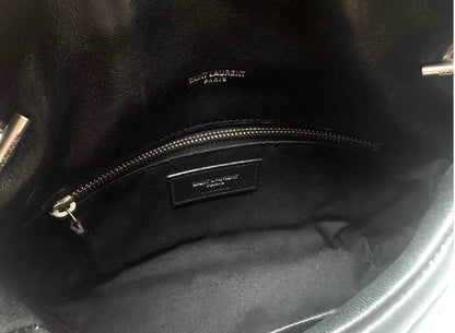Saint Laurent Black Leather Quilted Toy Loulou Puffer with Silver YSL