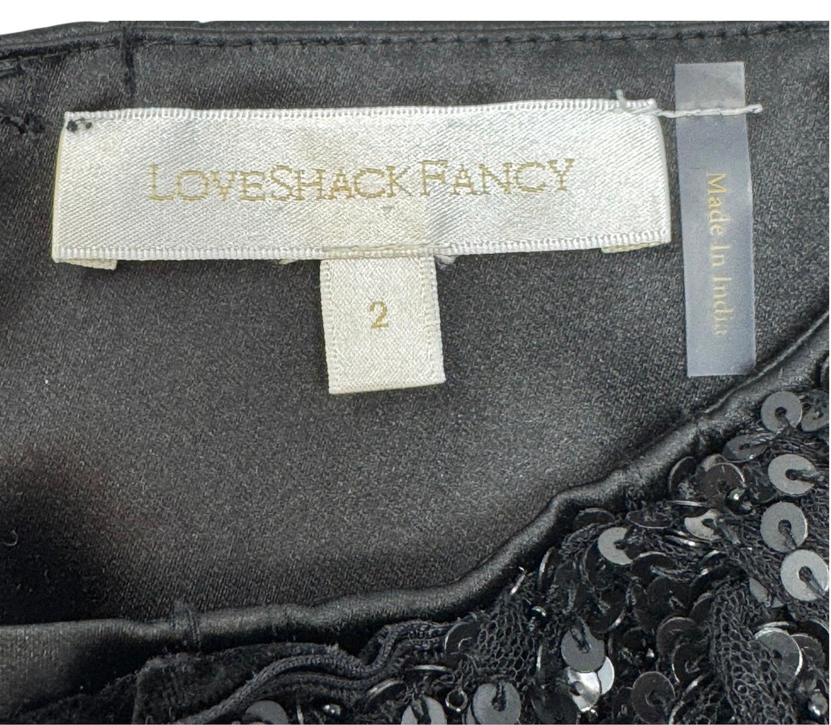 LoveShackFancy Black Woodley Bow Corset Textured and Sequin Top - US 2