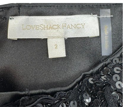 LoveShackFancy Black Woodley Bow Corset Textured and Sequin Top - US 2