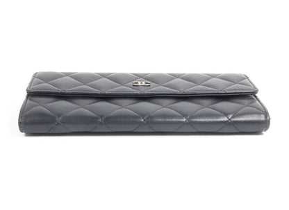Chanel Black Quilted Lambskin Leather Flap Wallet