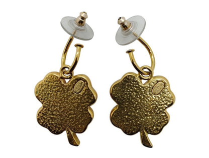 Chanel Gold-Plated & Pink Resin Four-Leaf Clover Drop Earrings Pierced