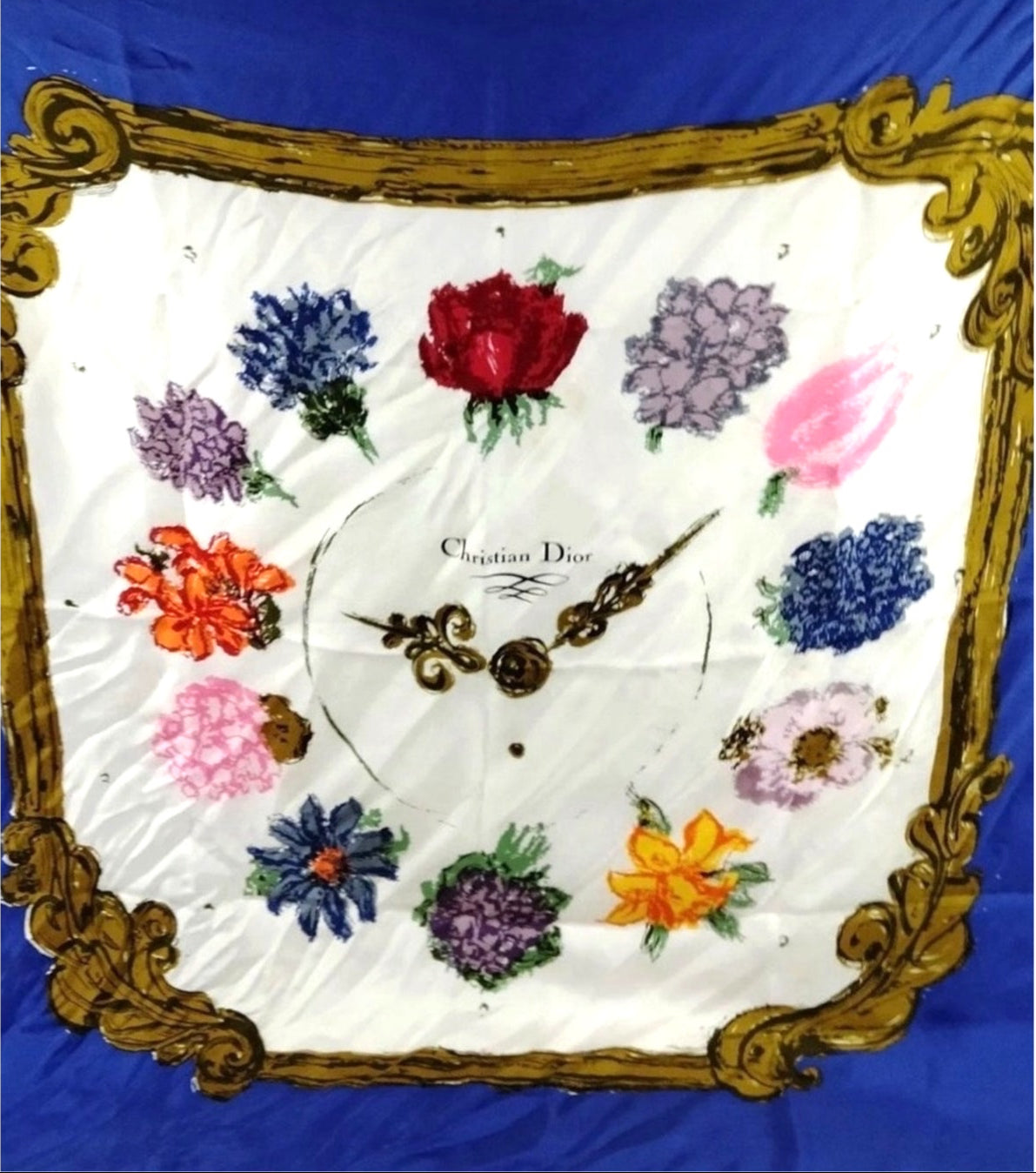Christian Dior Floral Clock Silk Scarf