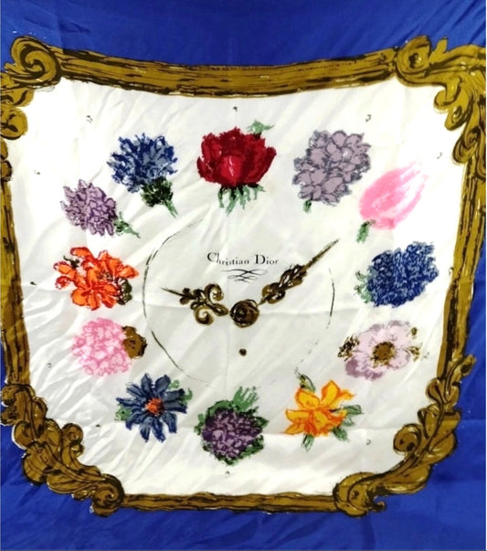 Christian Dior Floral Clock Silk Scarf