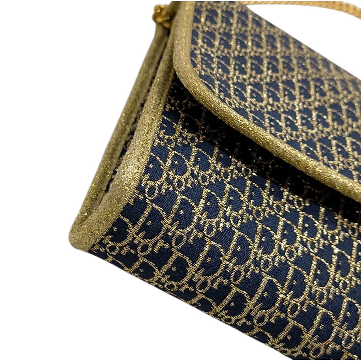 Christian Dior Gold and Navy Trotter Chain Shoulder Bag