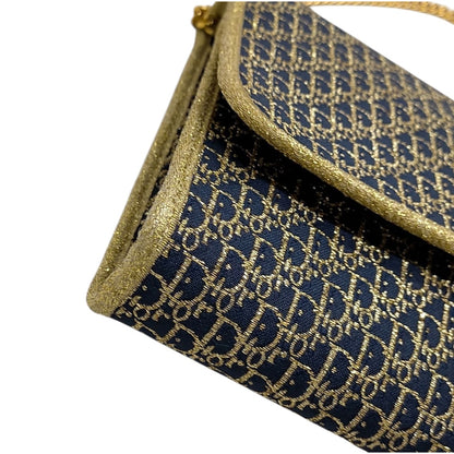 Christian Dior Gold and Navy Trotter Chain Shoulder Bag