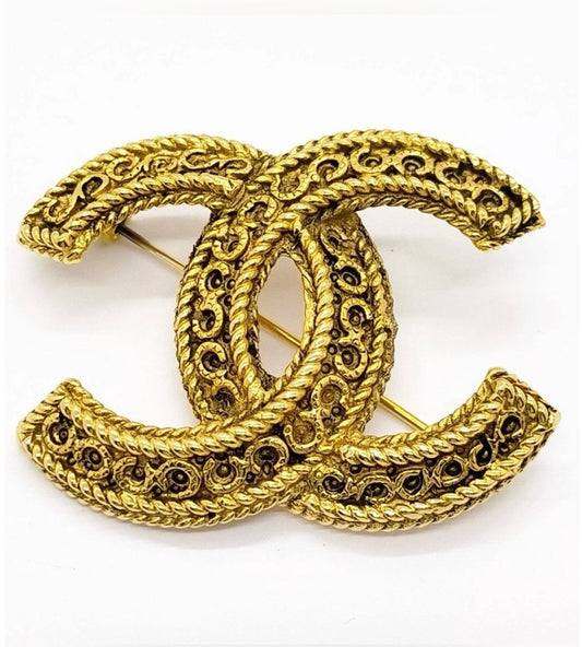 Chanel Gold-Plated CC Logo Brooch