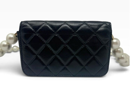 Chanel Black Quilted Lambskin Maxi Pearls Mini Crossbody