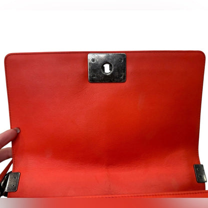 Chanel Red Orange Lambskin Leather Quilted Medium Boy Bag
