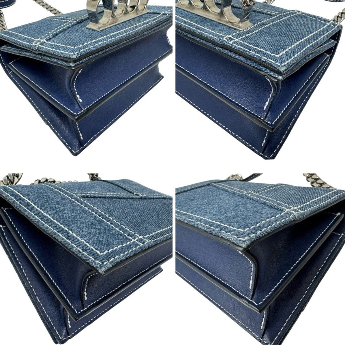 Alexander McQueen Denim Mini Jeweled Knuckle 2-Way Bag