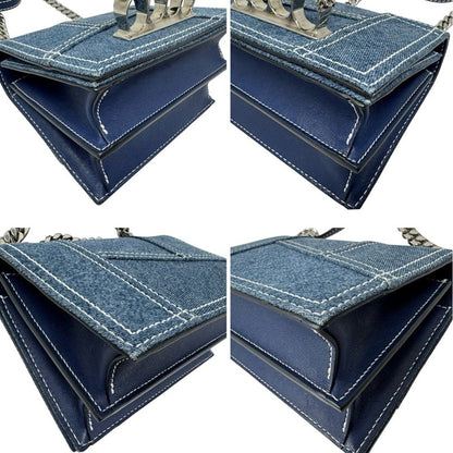 Alexander McQueen Denim Mini Jeweled Knuckle 2-Way Bag